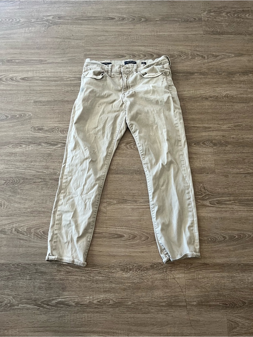 Lucky Brand 121 Slim Khaki Jeans Mens 33x30 Tan Stretch Denim Pants Distressed